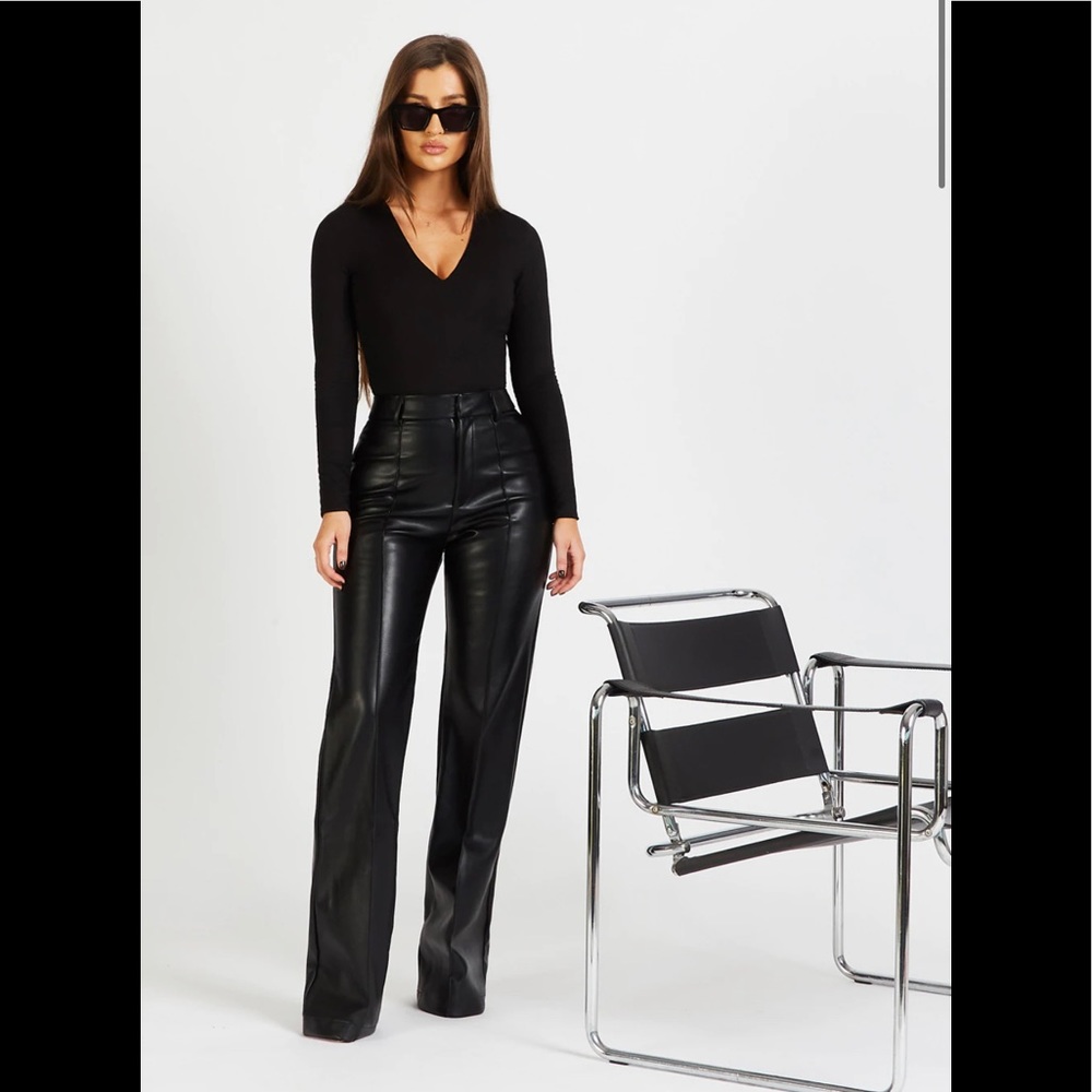BOA (Because of Alice) Leather Wide Leg Trouser - Black